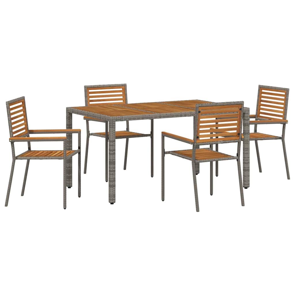 Set da Pranzo per Giardino 5 pcs Grigio e Marrone polyrattan