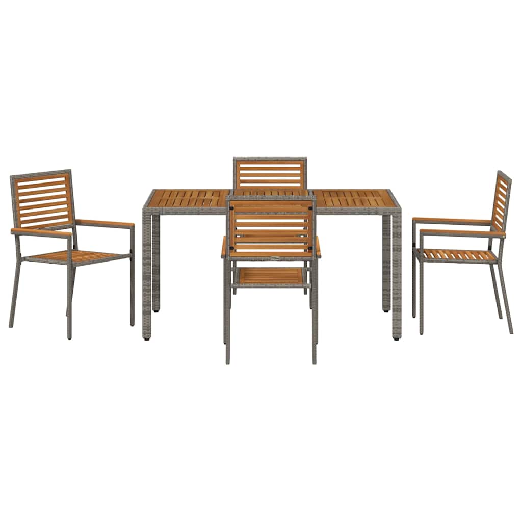 Set da Pranzo per Giardino 5 pcs Grigio e Marrone polyrattan