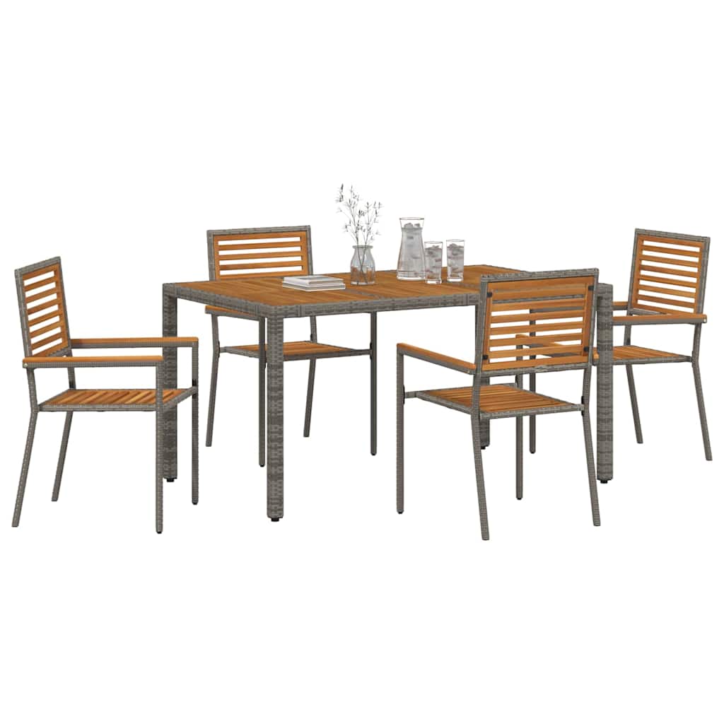 Set da Pranzo per Giardino 5 pcs Grigio e Marrone polyrattan | homemem39