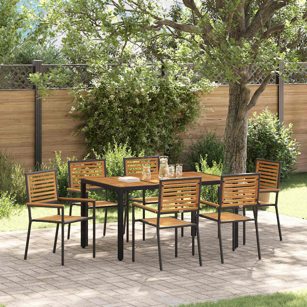 Set da Pranzo per Giardino 7 pcs Nero polyrattan