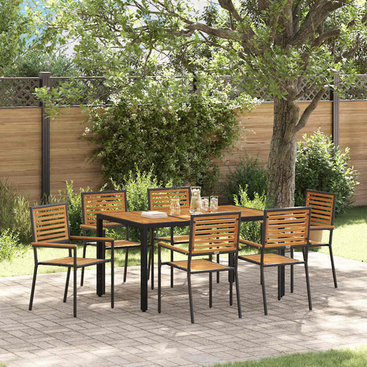Set da Pranzo per Giardino 7 pcs Nero polyrattan