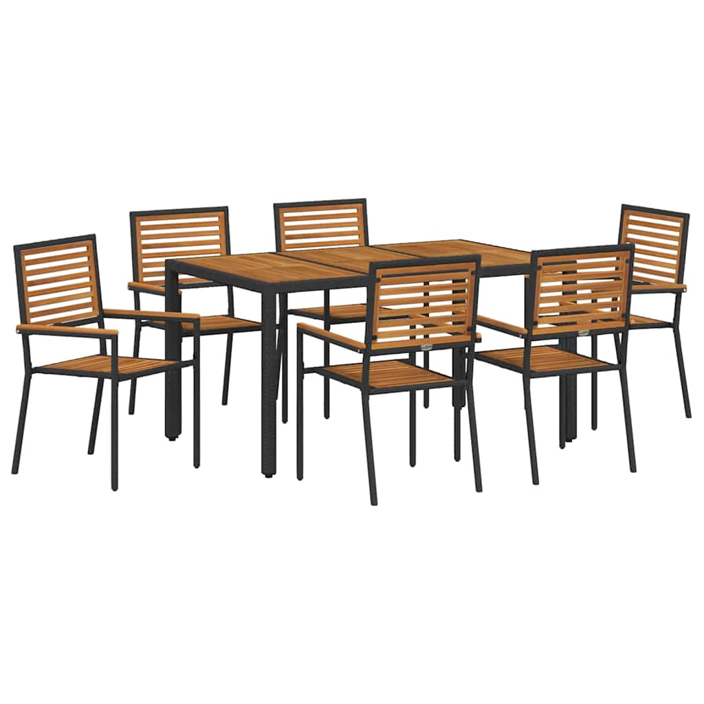 Set da Pranzo per Giardino 7 pcs Nero polyrattan