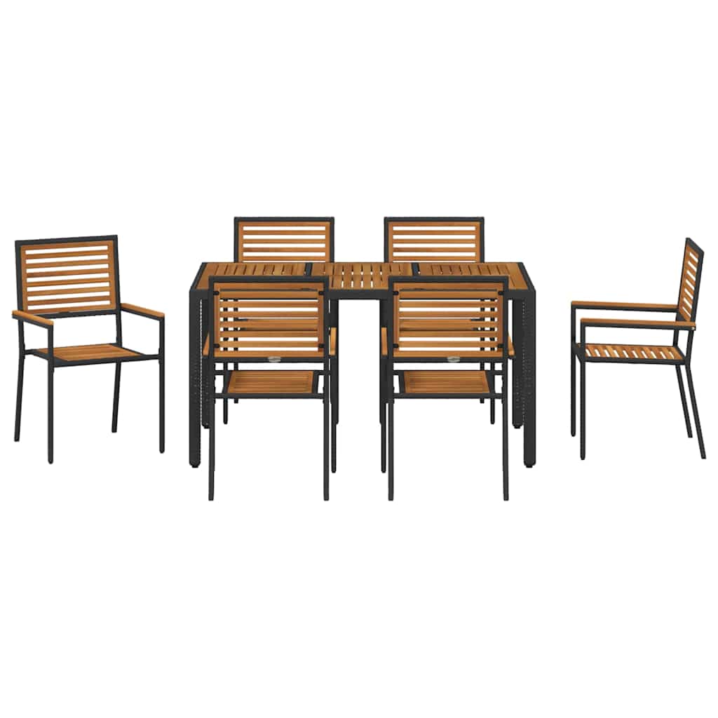 Set da Pranzo per Giardino 7 pcs Nero polyrattan