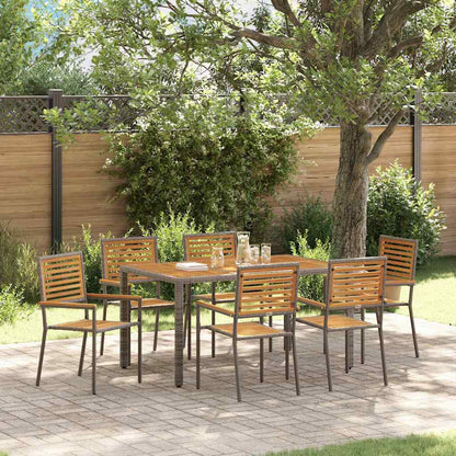 Set da Pranzo per Giardino 7 pcs Grigio e Marrone polyrattan