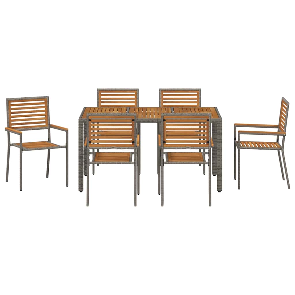 Set da Pranzo per Giardino 7 pcs Grigio e Marrone polyrattan | homemem39