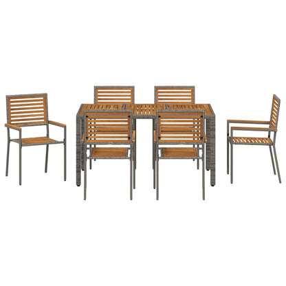 Set da Pranzo per Giardino 7 pcs Grigio e Marrone polyrattan | homemem39