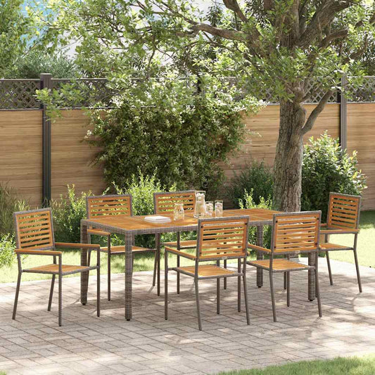 Set da Pranzo per Giardino 7 pcs Grigio polyrattan