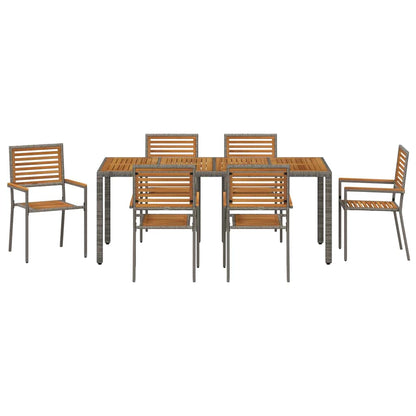 Set da Pranzo per Giardino 7 pcs Grigio polyrattan