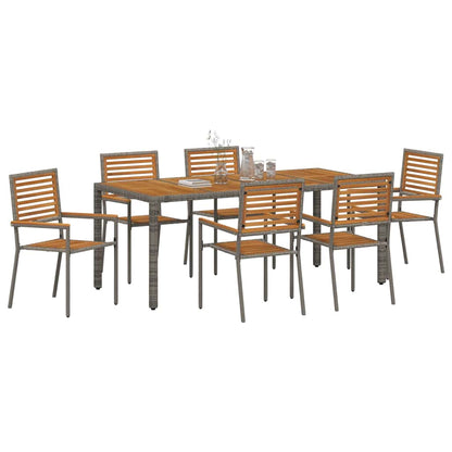 Set da Pranzo per Giardino 7 pcs Grigio polyrattan