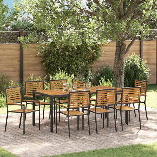 Set da Pranzo per Giardino 9 pcs Nero polyrattan