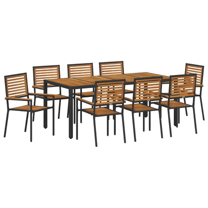 Set da Pranzo per Giardino 9 pcs Nero polyrattan