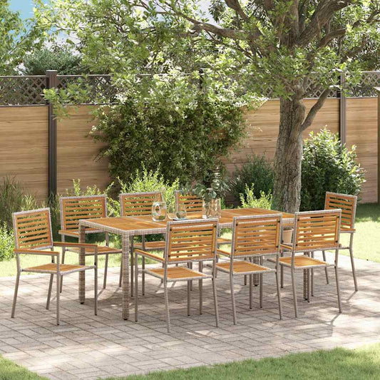 Set da Pranzo per Giardino 9 pz Grigio e Marrone polyrattan