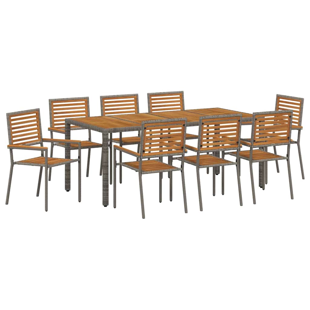 Set da Pranzo per Giardino 9 pcs Grigio e Marrone polyrattan