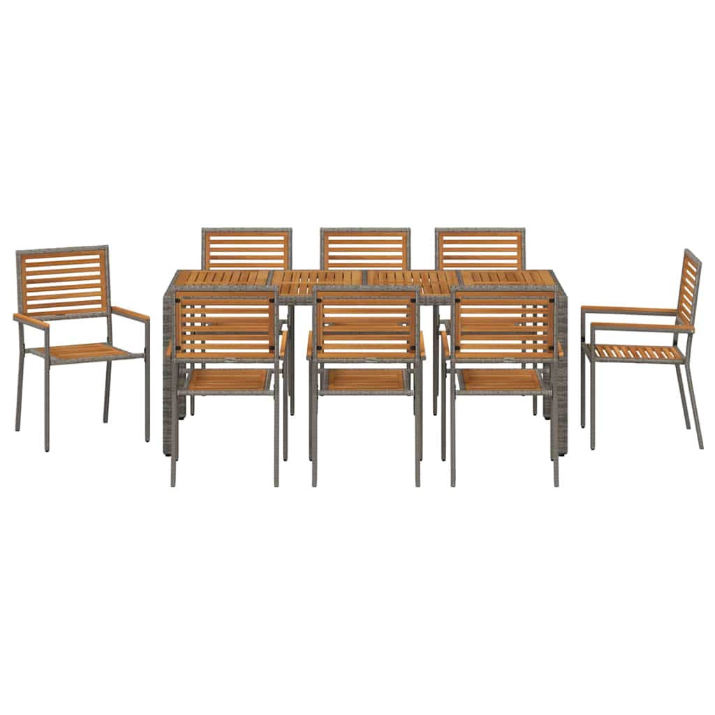 Set da Pranzo per Giardino 9 pcs Grigio e Marrone polyrattan