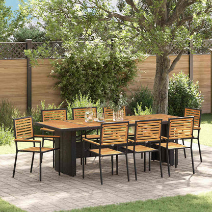 Set da Pranzo per Giardino 9 pcs Nero polyrattan