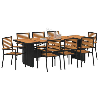 Set da Pranzo per Giardino 9 pcs Nero polyrattan