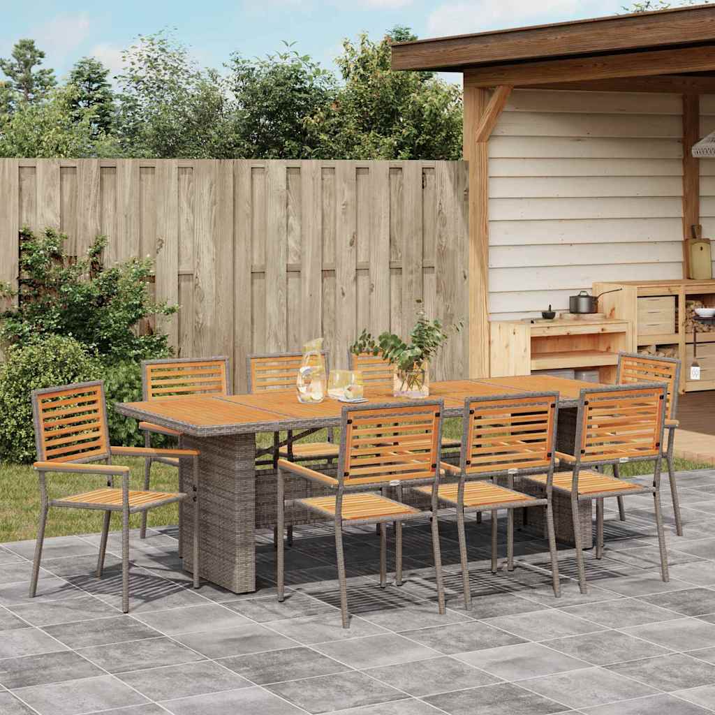 Set da Pranzo per Giardino 9 pcs Grigio e Marrone polyrattan