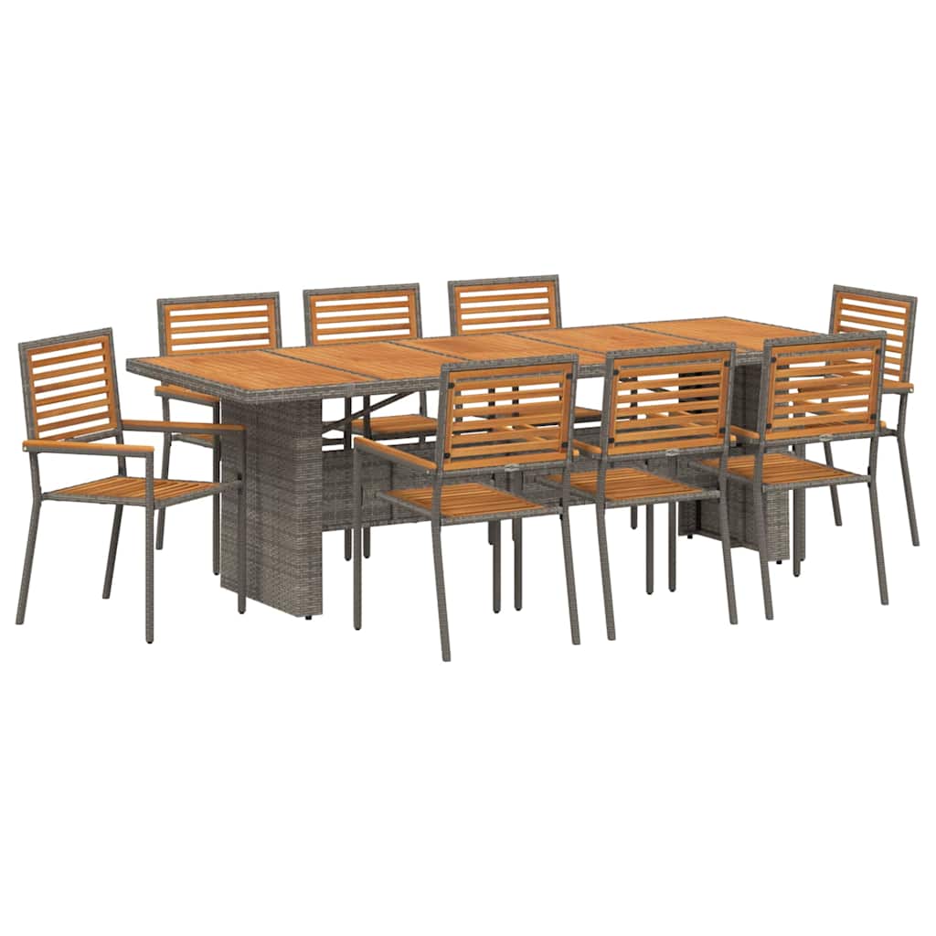 Set da Pranzo per Giardino 9 pcs Grigio e Marrone polyrattan