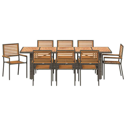 Set da Pranzo per Giardino 9 pcs Grigio e Marrone polyrattan | homemem39