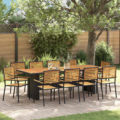 Set da Pranzo per Giardino 11 pcs Nero polyrattan