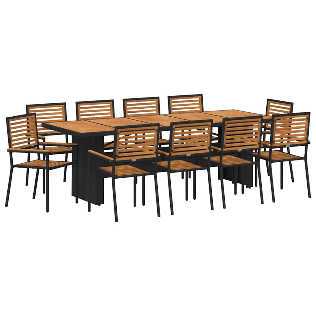 Set da Pranzo per Giardino 11 pcs Nero polyrattan