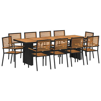 Set da Pranzo per Giardino 11 pcs Nero polyrattan