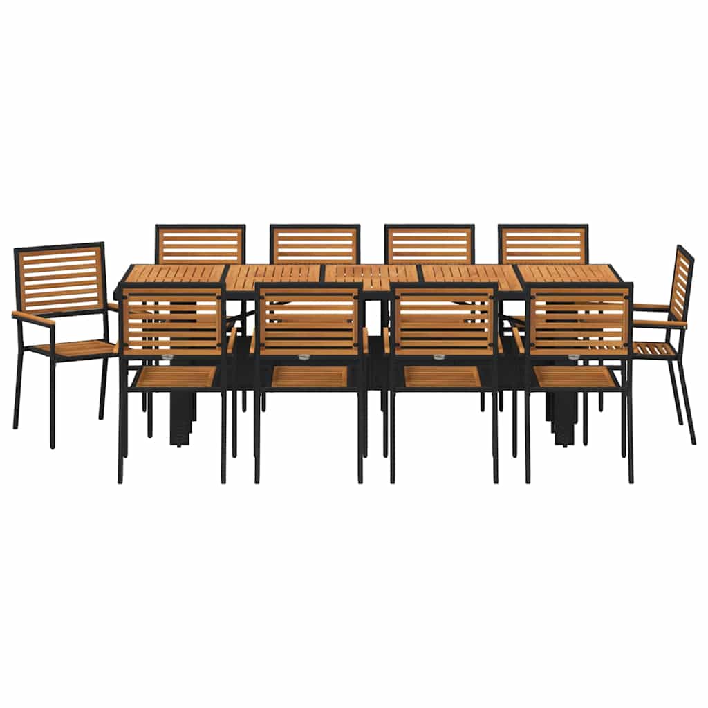 Set da Pranzo per Giardino 11 pcs Nero polyrattan