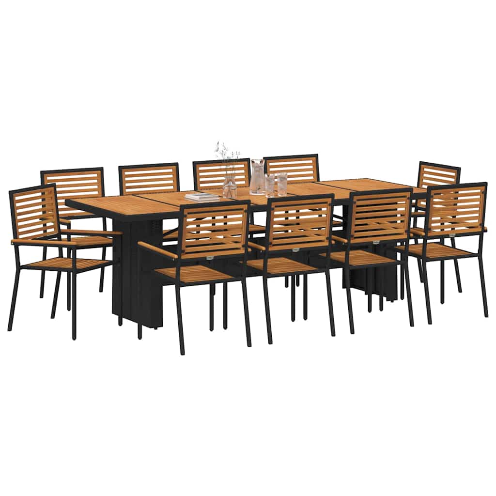 Set da Pranzo per Giardino 11 pcs Nero polyrattan