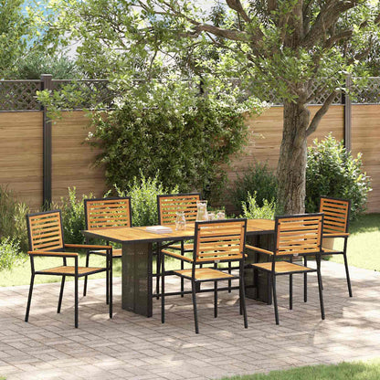 Set da Pranzo per Giardino 7 pcs Nero polyrattan