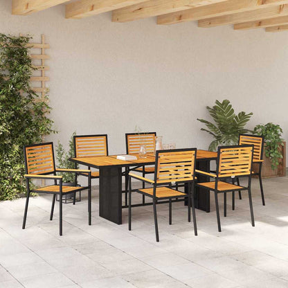 Set da Pranzo per Giardino 7 pcs Nero polyrattan