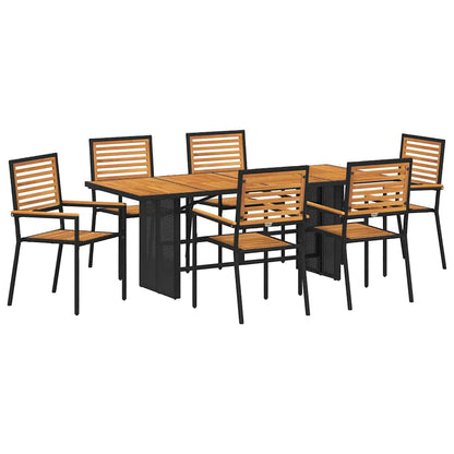 Set da Pranzo per Giardino 7 pcs Nero polyrattan