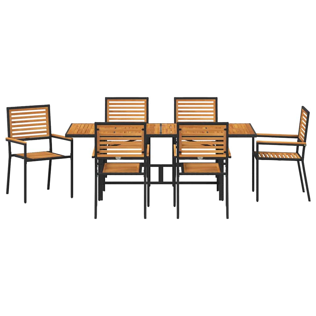 Set da Pranzo per Giardino 7 pcs Nero polyrattan