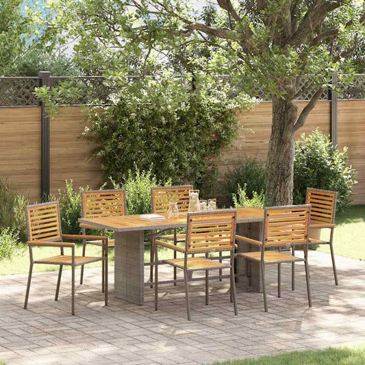 Set da Pranzo per Giardino 7 pcs Grigio polyrattan