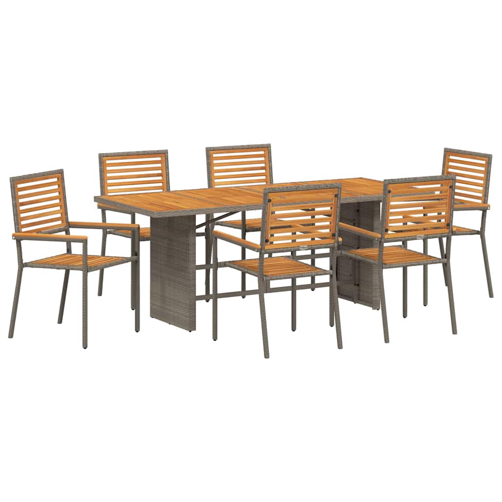 Set da Pranzo per Giardino 7 pcs Grigio polyrattan