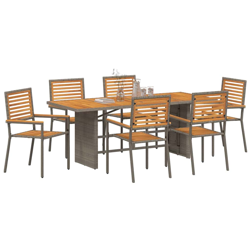 Set da Pranzo per Giardino 7 pcs Grigio polyrattan