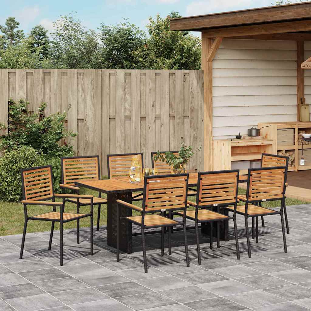 Set da Pranzo per Giardino 9 pcs Nero e Marrone polyrattan