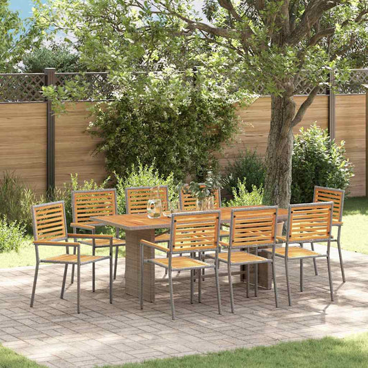 Set da Pranzo per Giardino 9 pz Grigio e Marrone polyrattan