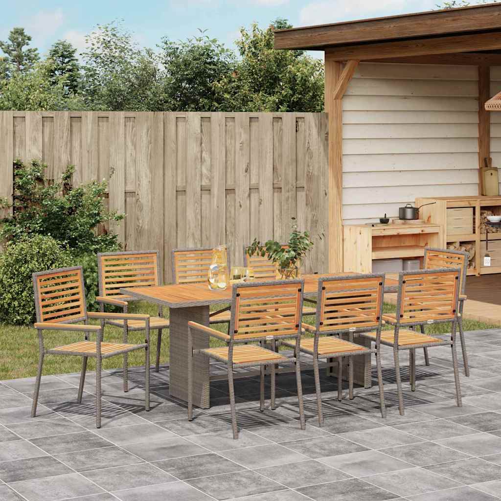 Set da Pranzo per Giardino 9 pcs Grigio polyrattan