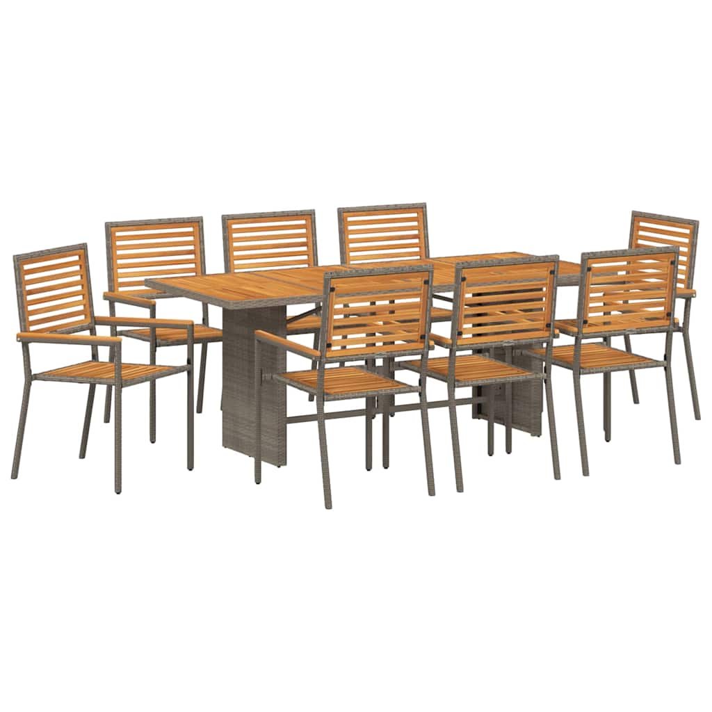 Set da Pranzo per Giardino 9 pcs Grigio polyrattan