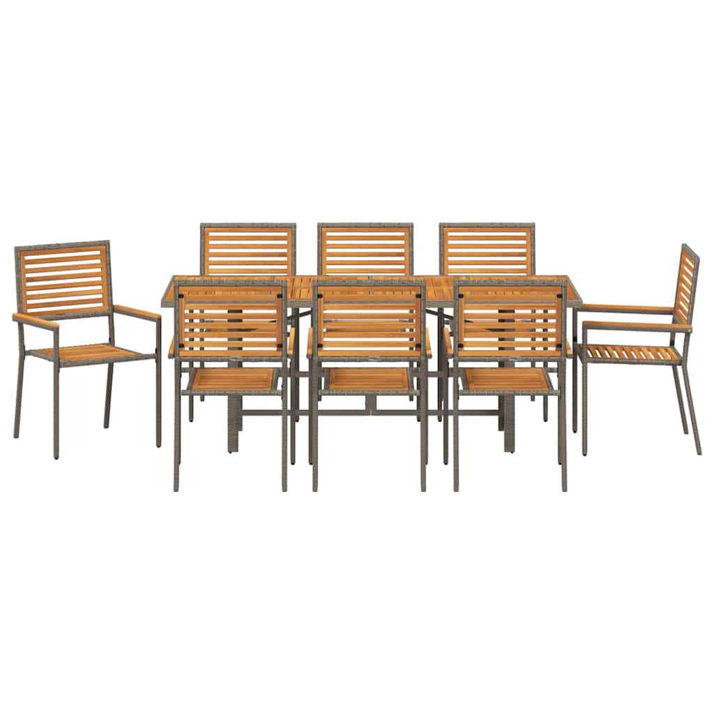 Set da Pranzo per Giardino 9 pcs Grigio polyrattan