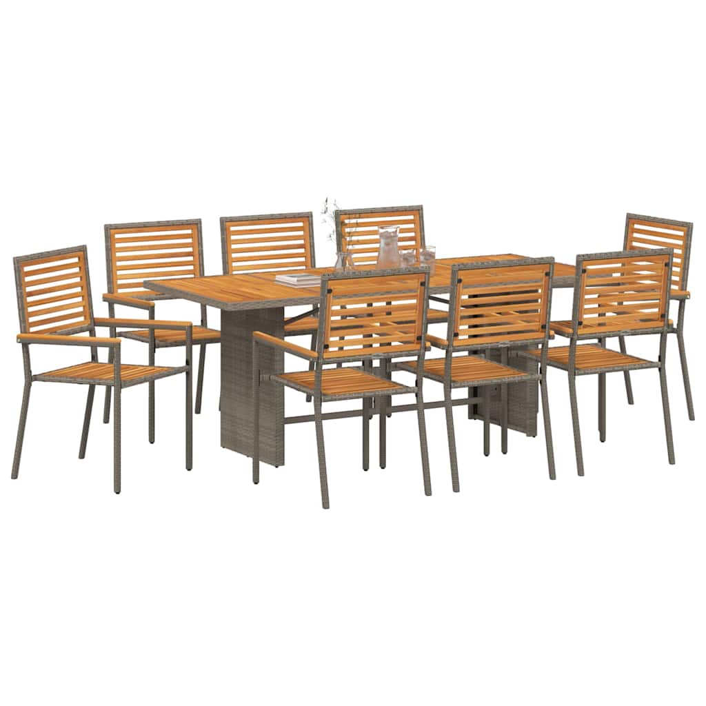 Set da Pranzo per Giardino 9 pcs Grigio polyrattan