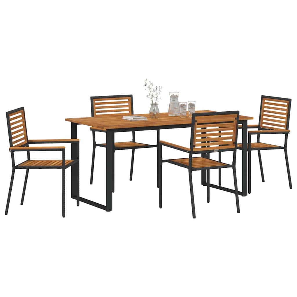 Set da Pranzo per Giardino 5 pcs Nero Legno di Acacia Massello | homemem39