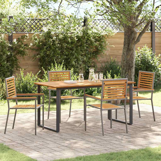Set da Pranzo per Giardino 5 pz Grigio Legno di Acacia Massello - homemem39