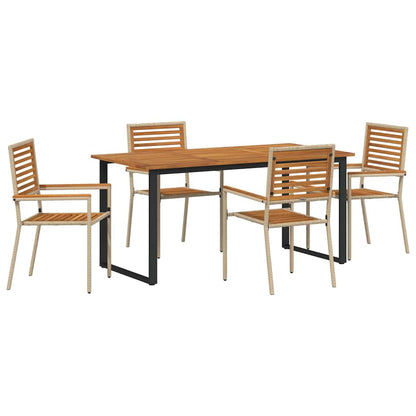 Set da Pranzo per Giardino 5 pcs Beige Legno di Acacia Massello | homemem39