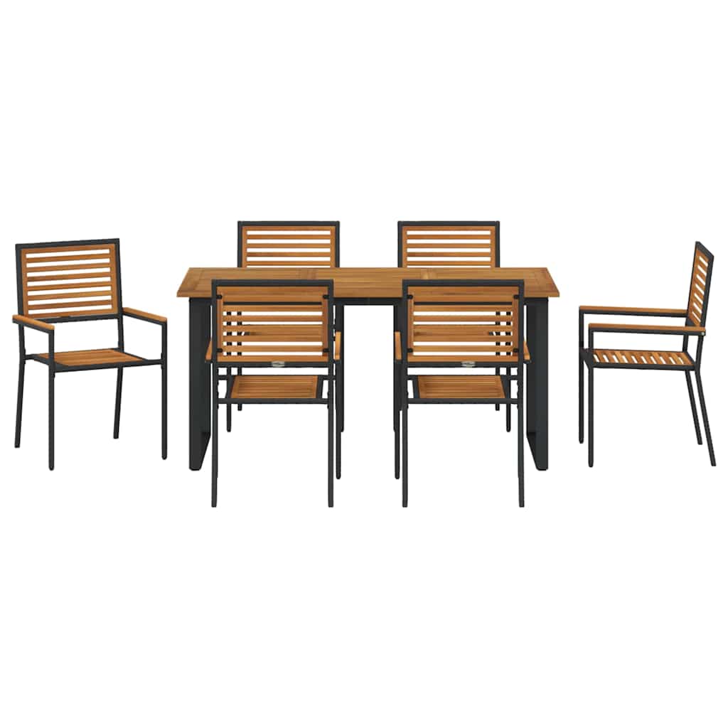 Set da Pranzo per Giardino 7 pcs Nero Legno di Acacia Massello | homemem39