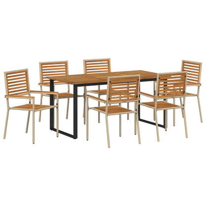 Set da Pranzo per Giardino 7 pcs Beige Legno di Acacia Massello | homemem39