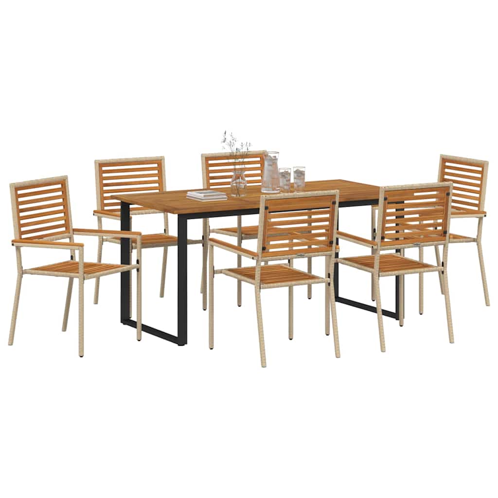 Set da Pranzo per Giardino 7 pcs Beige Legno di Acacia Massello | homemem39
