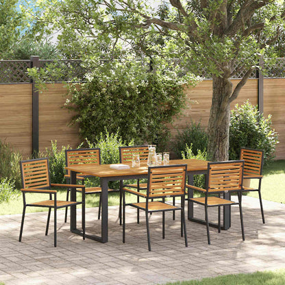 Set da Pranzo per Giardino 7 pcs Nero Legno di Acacia Massello