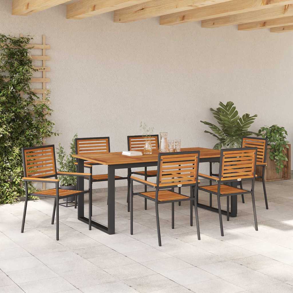 Set da Pranzo per Giardino 7 pcs Nero Legno di Acacia Massello | homemem39