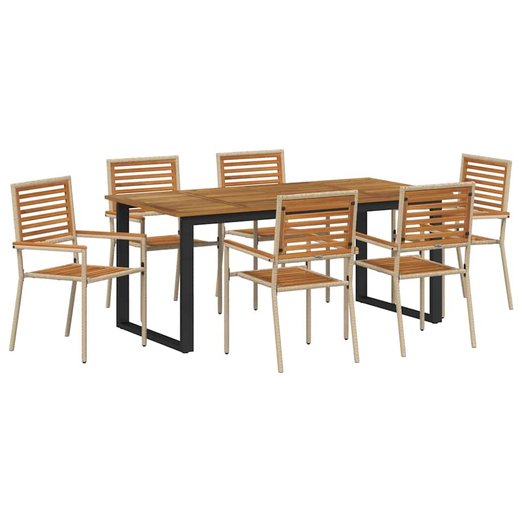 Set da Pranzo per Giardino 7 pcs Beige Legno di Acacia Massello | homemem39